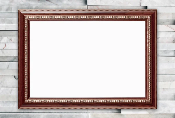 Blank wood frame on modern marble wall — Stock Photo, Image