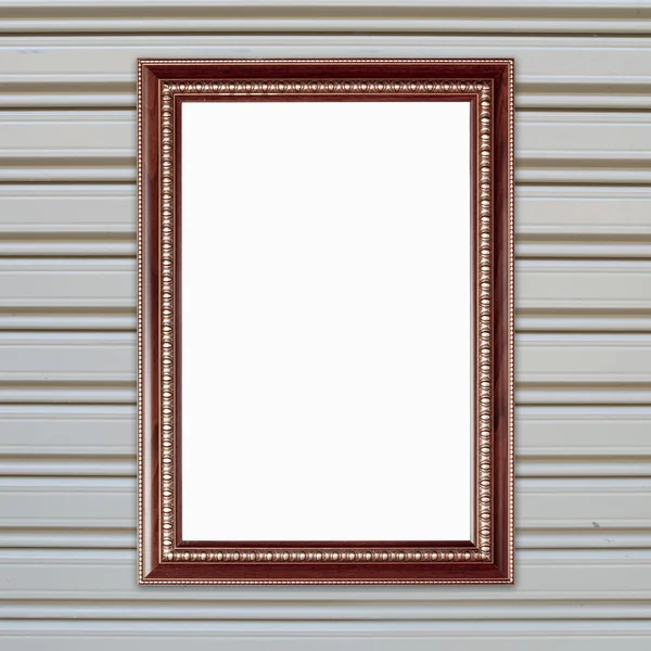 Blank wood frame on metall door texture — Stock Photo, Image
