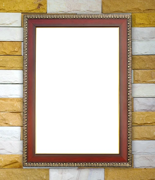 Wood frame on brick stone wall — Stock Photo, Image