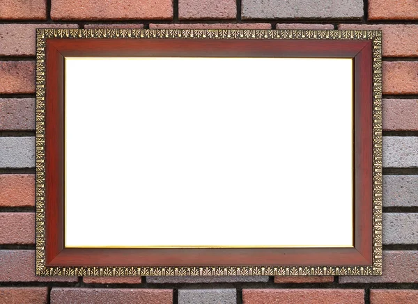 Wood frame on brick stone wall — Stock Photo, Image