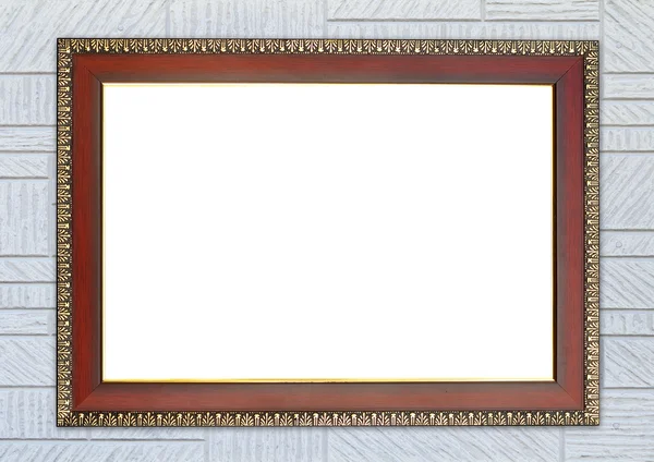 Houten frame op moderne rechthoekige textuur muur — Stockfoto