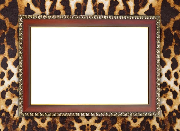 Houten frame op leopard textuur — Stockfoto