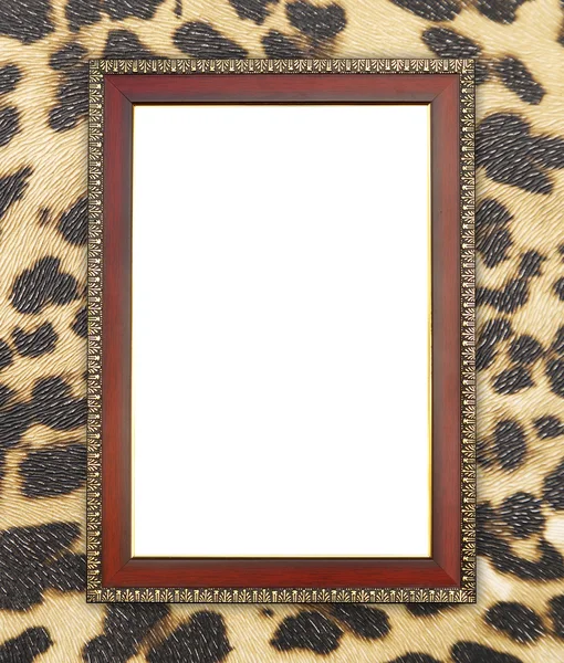 Wood frame on leopard texture — Stock Photo, Image