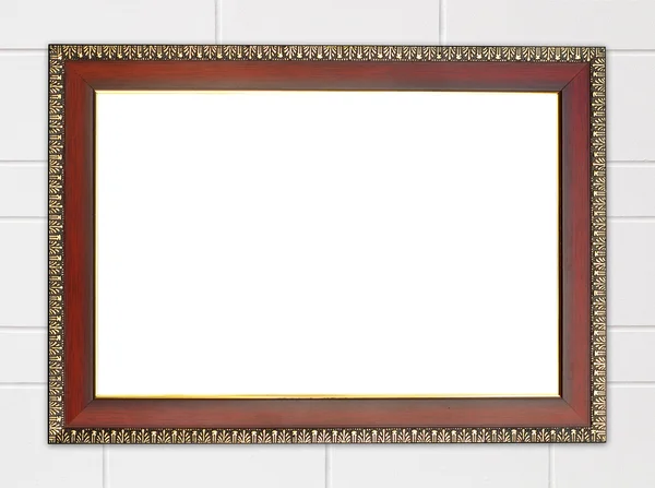 Wood frame on brick stone wall — Stock Photo, Image
