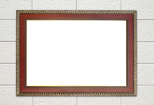 Wood frame on brick stone wall — Stock Photo, Image