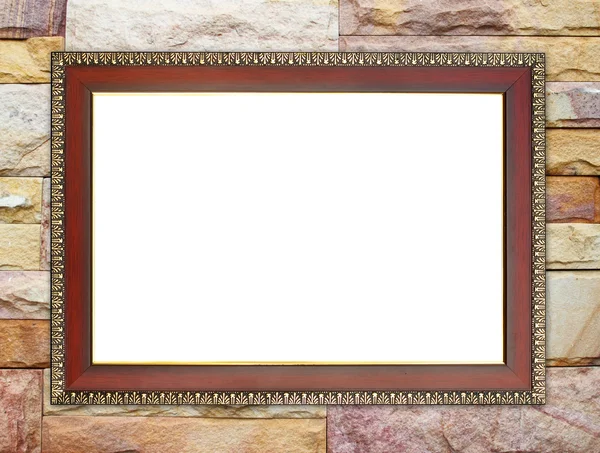 Wood frame on brick stone wall — Stock Photo, Image