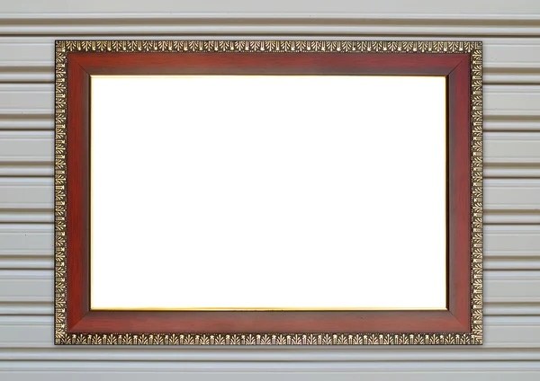 Houten frame op metall deur textuur achtergrond — Stockfoto