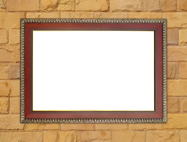 Houten frame op stenen muur — Stockfoto