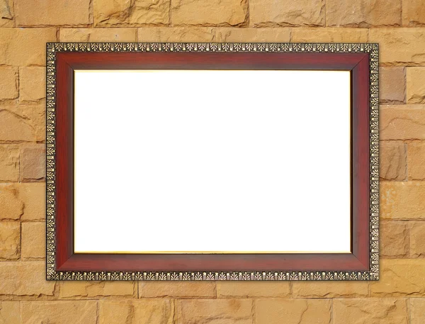 Wood frame on brick stone wall — Stock Photo, Image