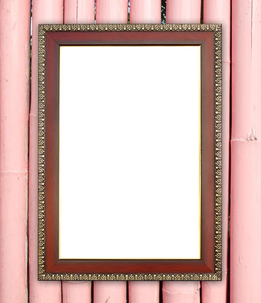 Wood frame on bamboo wall — Stock Photo, Image