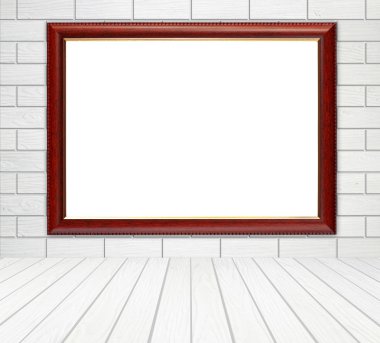  tuğla duvar ve ahşap zemin ile odada ahşap çerçeve