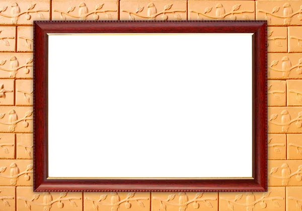 Blank wood frame on brick stone wall — Stock Photo, Image