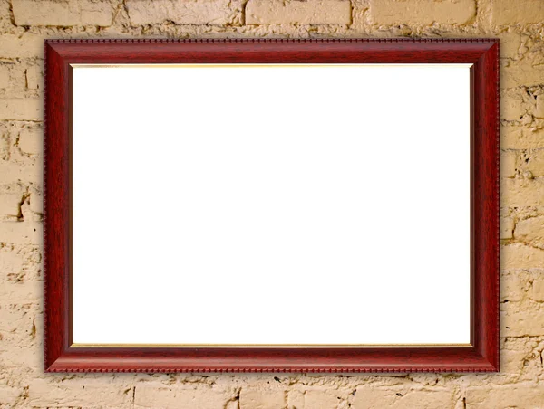 Blank wood frame on brick stone wall — Stock Photo, Image