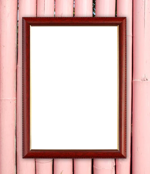 Wood frame on bamboo wall — Stock Photo, Image