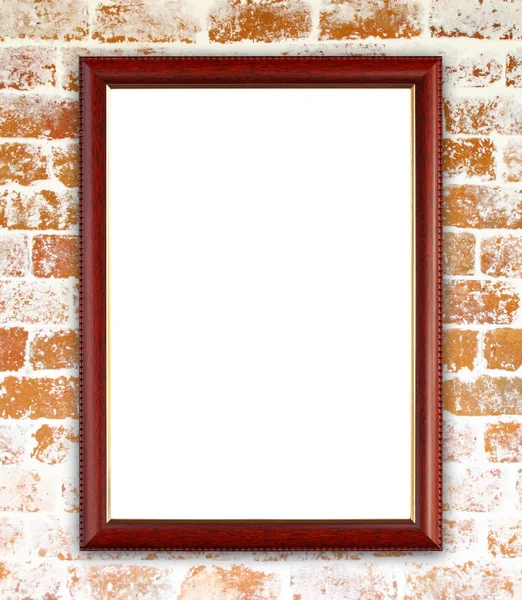 Blank wood frame on brick stone wall — Stock Photo, Image