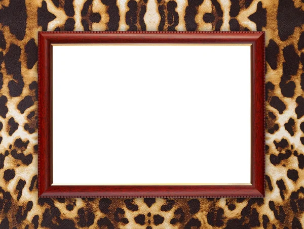 Houten frame op leopard textuur — Stockfoto