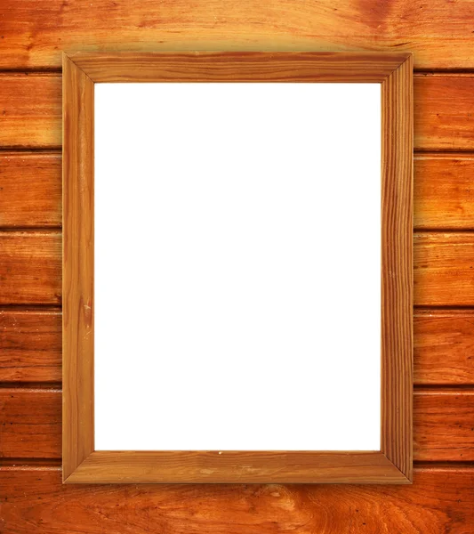 Marco de madera en blanco en la pared de madera — Foto de Stock