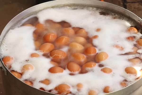 Eggs boiled with water in the pot — Stock Photo, Image