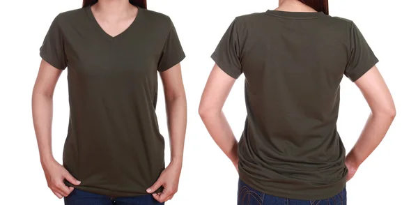 Blank t-shiet set (front, back) with female — Stock Photo, Image