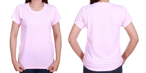 Blank t-shiet set (front, back) with female — Stock Photo, Image