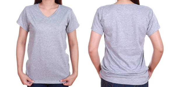 Blank t-shiet set (front, back) with female — Stock Photo, Image