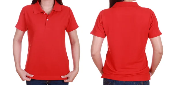 Set of blank polo shirt (front, back) on woman — Stock Photo, Image