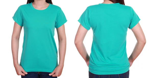 Blank t-shiet set (front, back) with female — Stock Photo, Image