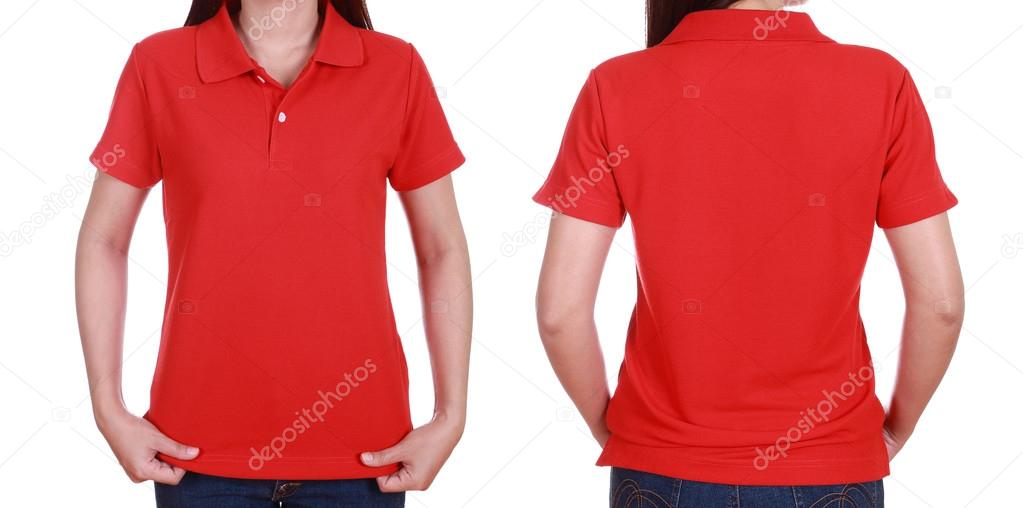 set of blank polo shirt (front, back) on woman