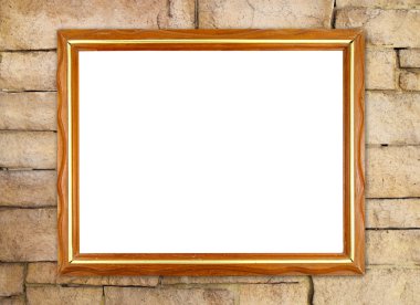 tuğla duvarın üzerinde boş ahşap çerçeve 