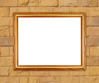 tuğla duvarın üzerinde boş ahşap çerçeve 