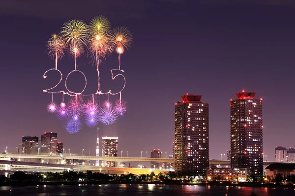 2015 New Year Fireworks celebrating over Tokyo cityscape — Stock Photo, Image