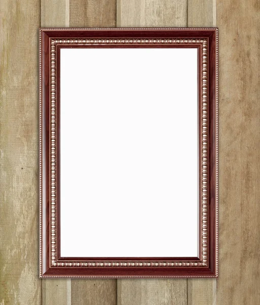 Quadro de madeira em branco na parede de madeira — Fotografia de Stock