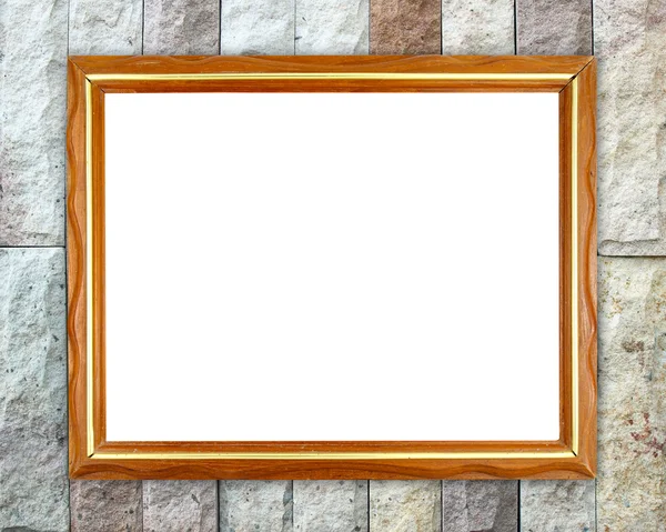 Leeg frame van hout op stenen muur — Stockfoto