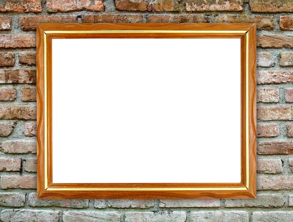 Prázdné dřevěný rám na kamenné zdi — Stock fotografie