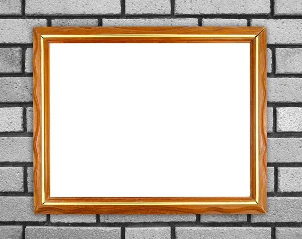 Blank wood frame on brick stone wall — Stock Photo, Image