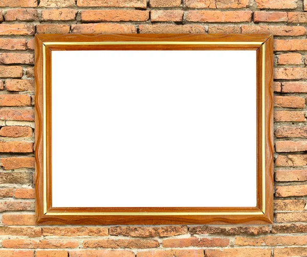 Leeg frame van hout op stenen muur — Stockfoto