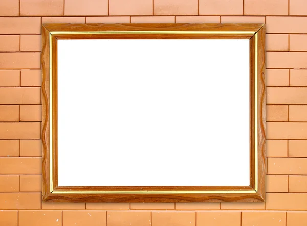 Blank wood frame on brick stone wall — Stock Photo, Image