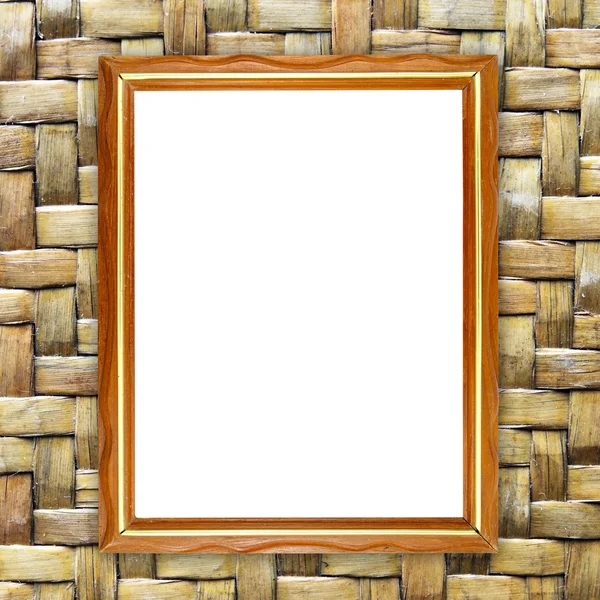 Λευκά ξύλινο πλαίσιο στον τοίχο μπαμπού — Φωτογραφία Αρχείου