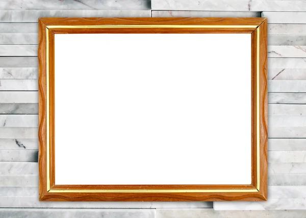 Leeg frame van hout op moderne marmeren muur — Stockfoto