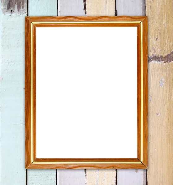 Leeg frame van hout op houten muur — Stockfoto