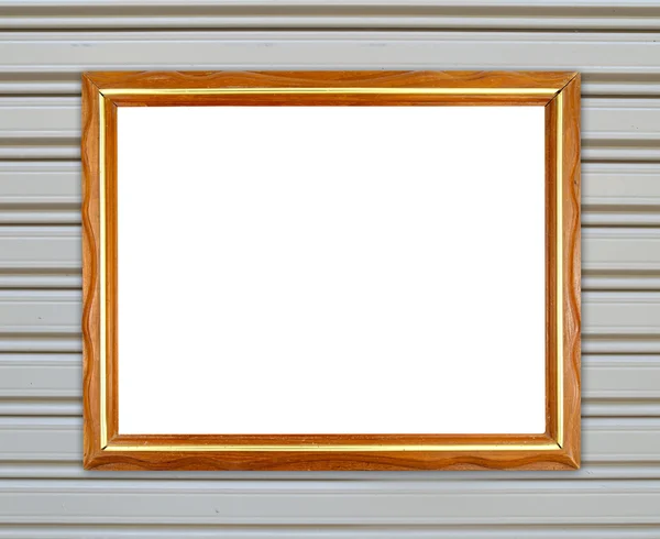 Marco de madera en blanco en textura de puerta metall —  Fotos de Stock