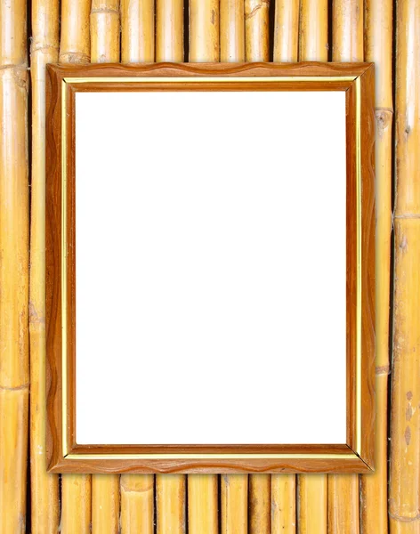 Leeg frame van hout op bamboe muur — Stockfoto