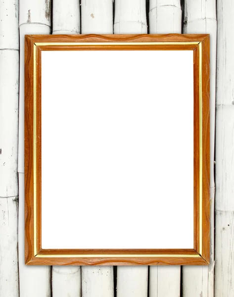 Blank wood frame on bamboo wall — Stock Photo, Image