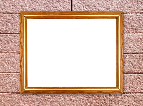 Blank wood frame on brick stone wall — Stock Photo, Image