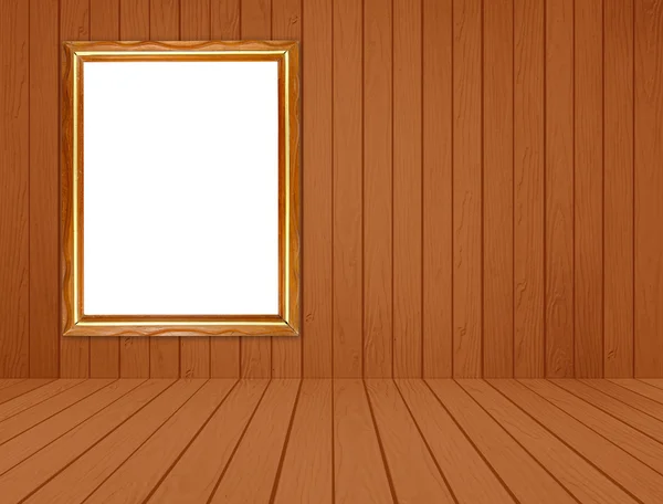 Rama z drewna w pokoju z białego drewna ściany i podłogi z drewna deseń — Zdjęcie stockowe