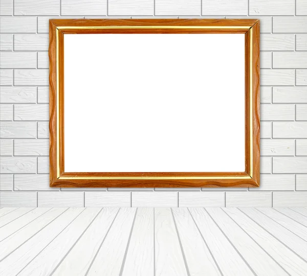 Leeg frame van hout in de kamer met bakstenen muur en houten vloer — Stockfoto