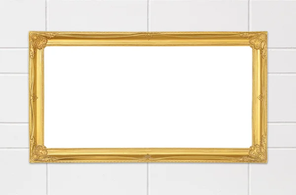 Blank golden frame on cement wall background — Stock Photo, Image