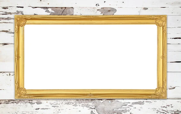 Golden frame on wood wall background — Stock Photo, Image