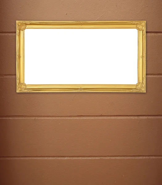 Marco dorado en blanco sobre fondo de pared de cemento — Foto de Stock
