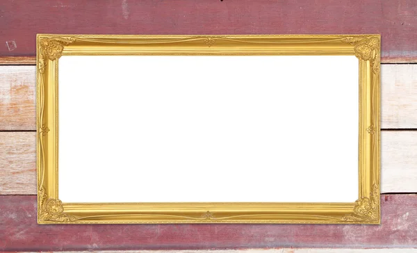 Gouden frame op houten muur achtergrond — Stockfoto